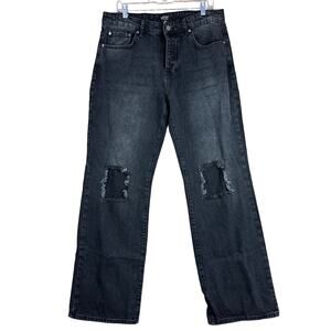 Boohoo Man Mens Jeans Black Button Fly Destroyed Bikercore 100% Cotton 36x33
